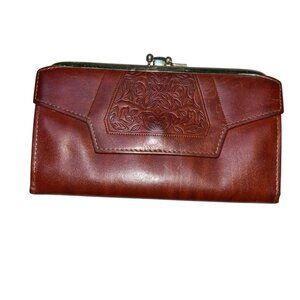 Princess Gardner 7x3.25 Vintage rust brown tooled calssic wallet